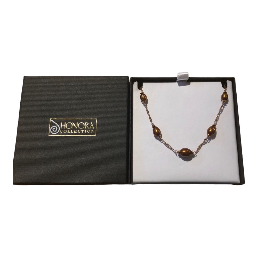 Honora Bronze Pearl And Rose Gold Tone Metal Necklace With Original Box